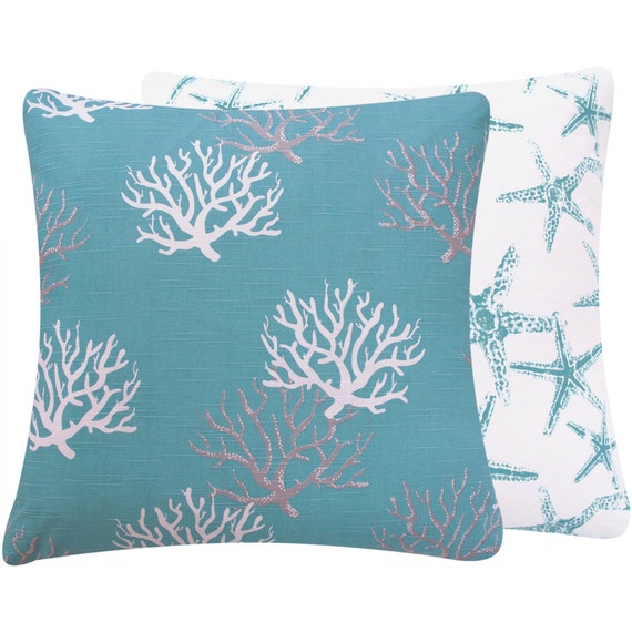 Turquoise Coral Decorative Throw Pillow by