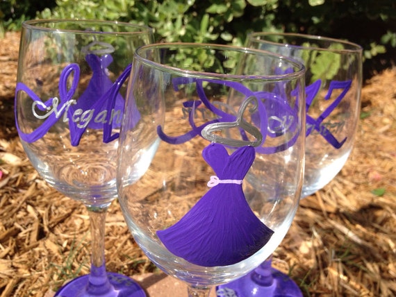 Bridal party dress wine glasses