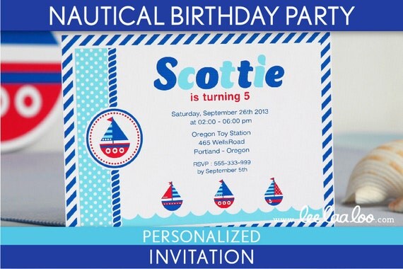 Nautical Birthday Party Invitation Personalized Printable // Nautical - B23Pa2 Il_570xn