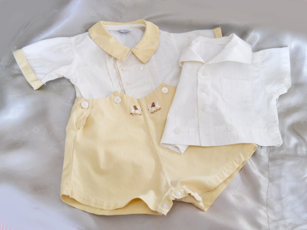 Vintage Baby Clothes 40s Yellow Baby Boy Outfit  Sailor Shirt