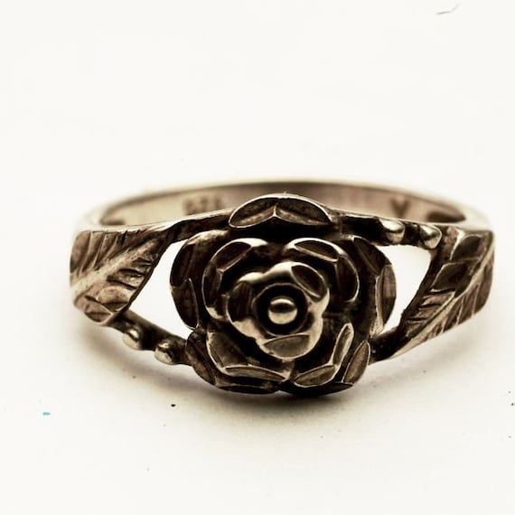 Vintage Sterling Silver Rose Ring Sterling Silver Band by Spoonier