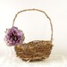Flower Girl Basket with Purple Peony - Floral and Wicker Style - Beautiful Rustic Bird Nest Style