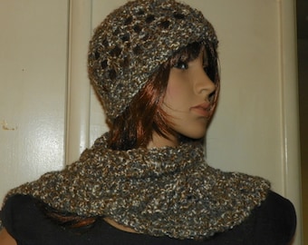 Earth and Sand Scarf and Hat Set Hand Crochet