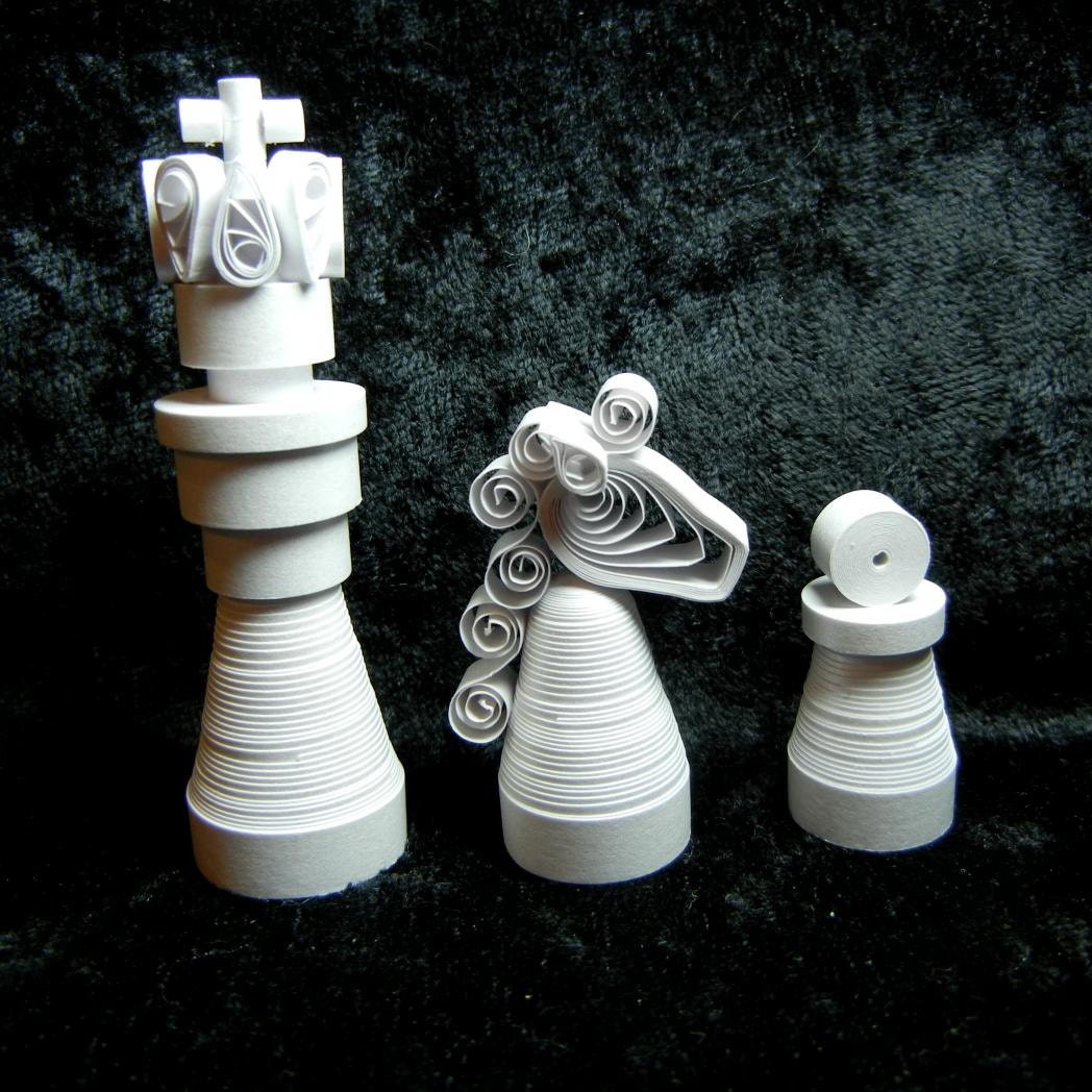 Quilled paper chess set Metallic dark bronze and silvery