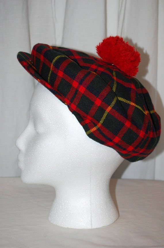 Wool tam tartan plaid hat snap brim pom pom Scottish by PreSouled