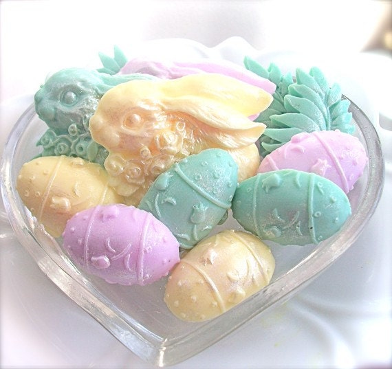 EASTER EGG SOAP, Easter Bunny Shimmering Pastels Soap, Scented in Green Clover and Aloe