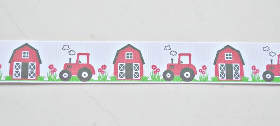 Barn & tractors 7/8 inch grosgrain ribbon Il_570xn