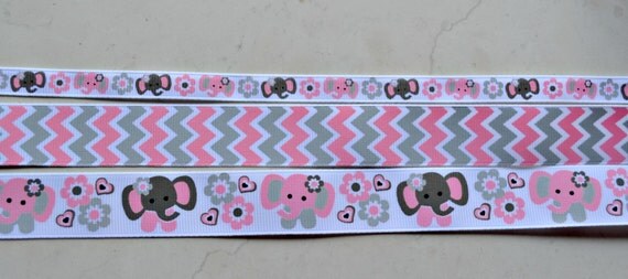 Elephant chevron set on 3/8" and 7/8 inch grosgrain ribbon Il_570xn