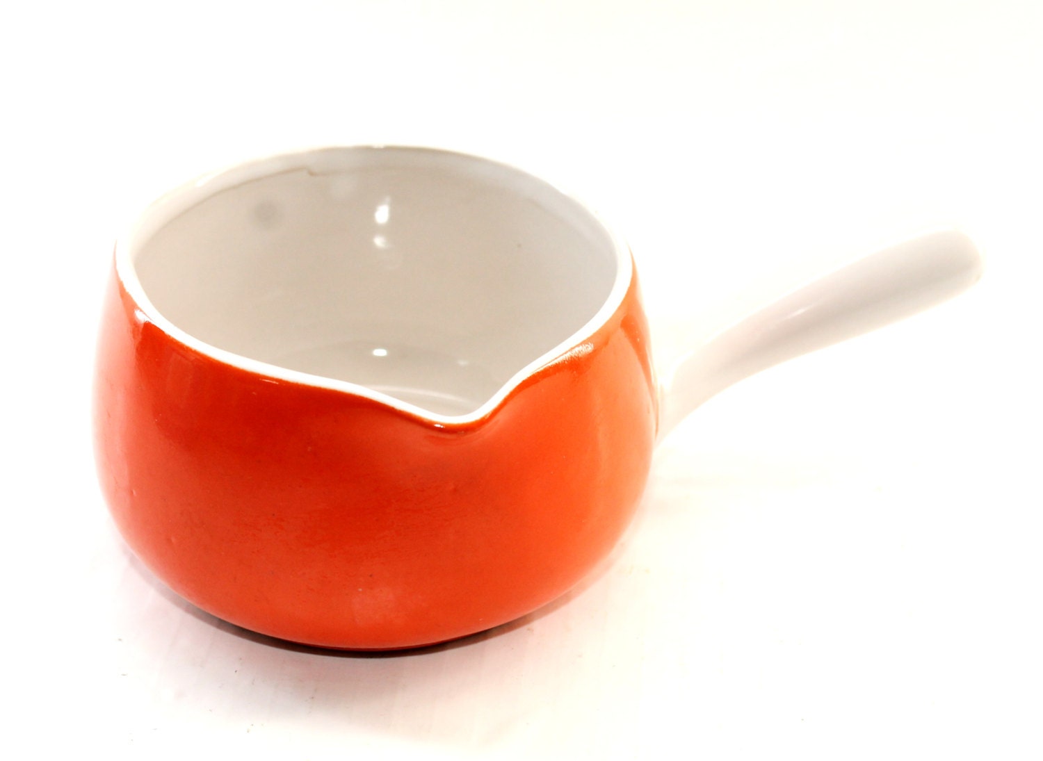 Orange Ceramic Ramekin with White Handle Retro Orange