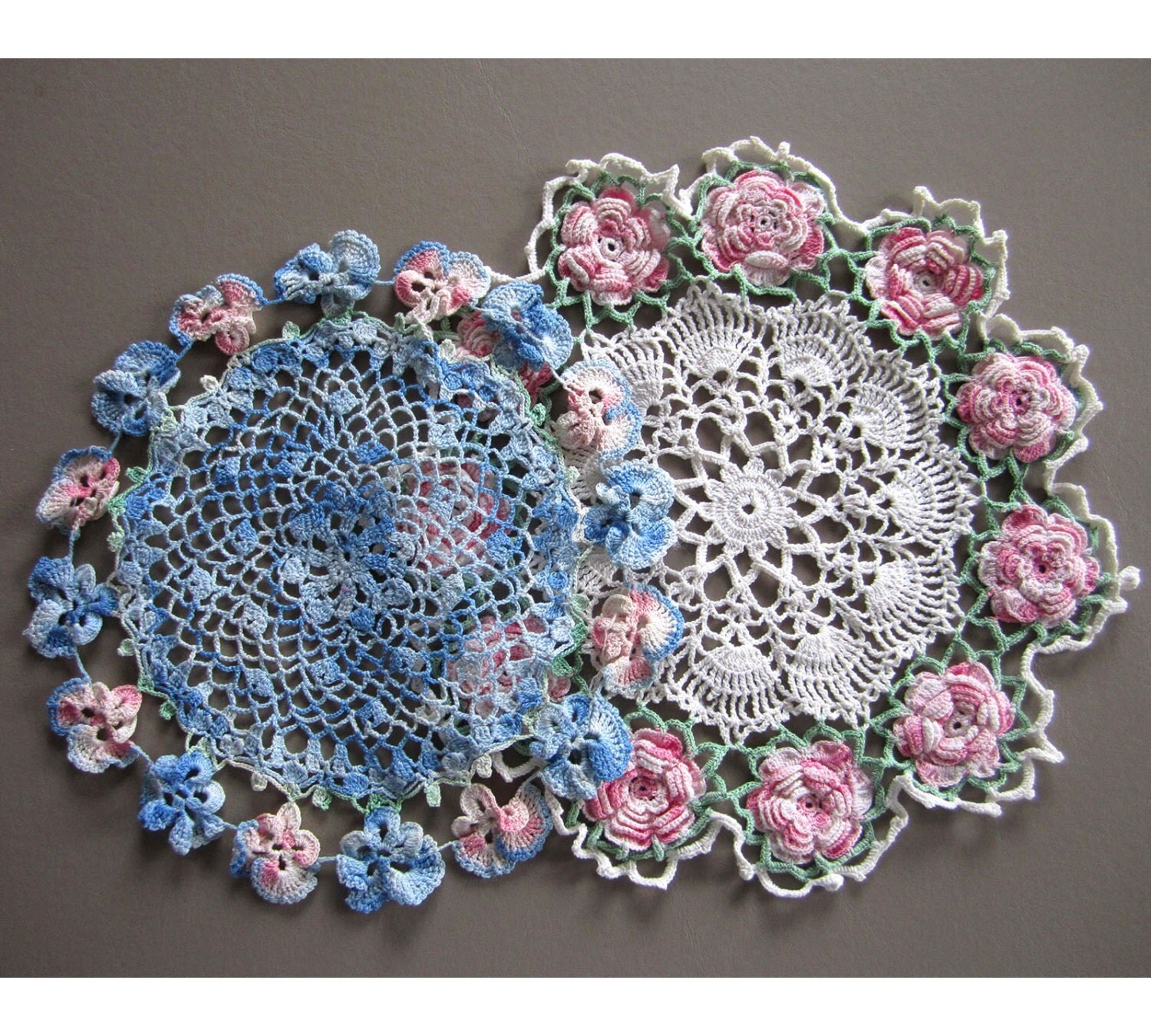 Vintage Crocheted Doilies Extra fancy 9 blue by JanesVintageToo