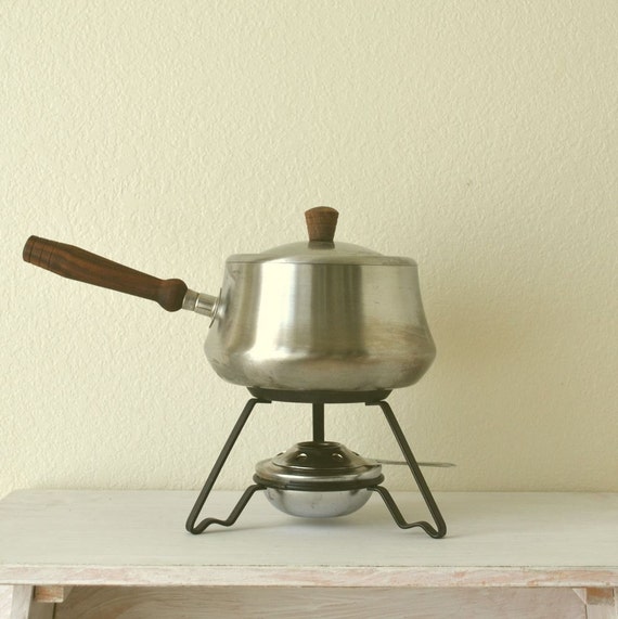 Vintage Fondue Pot 70s Retro Stainless Steel Serving Pot with