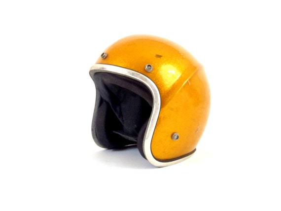 Motorcycle Helmet 1970s Motocross Helmet Golden Orange Glitter