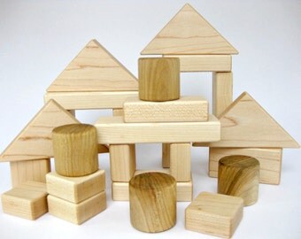 Wooden Building Blocks Set of 26, wood toddler toy