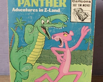 vintage The Pink Panther Whitman Big Little Book, adventures in Z Land, 1976, illustrated book, comic book, alligator cat, collectible book.