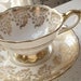 Vintage gold tea cup, Royal Stafford English tea cup, gold and white bone china tea set, antique tea cup