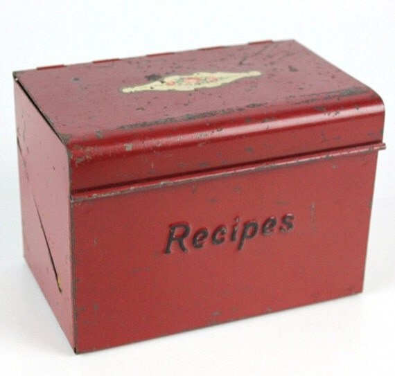 Vintage Norcor Elite Red Tin Recipe Box by FolkLura on Etsy