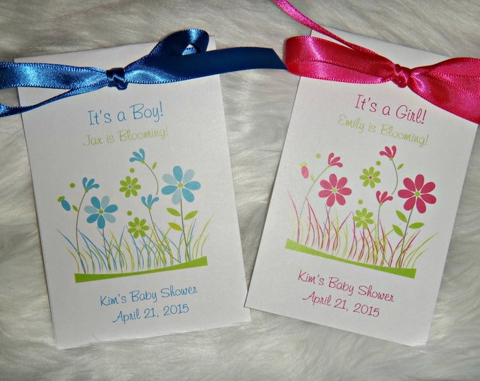 Pink Flowers or Blue Flowers Design for Baby Shower Flower Seed Favors or Birthday Party Favors SALE CIJ Christmas in July