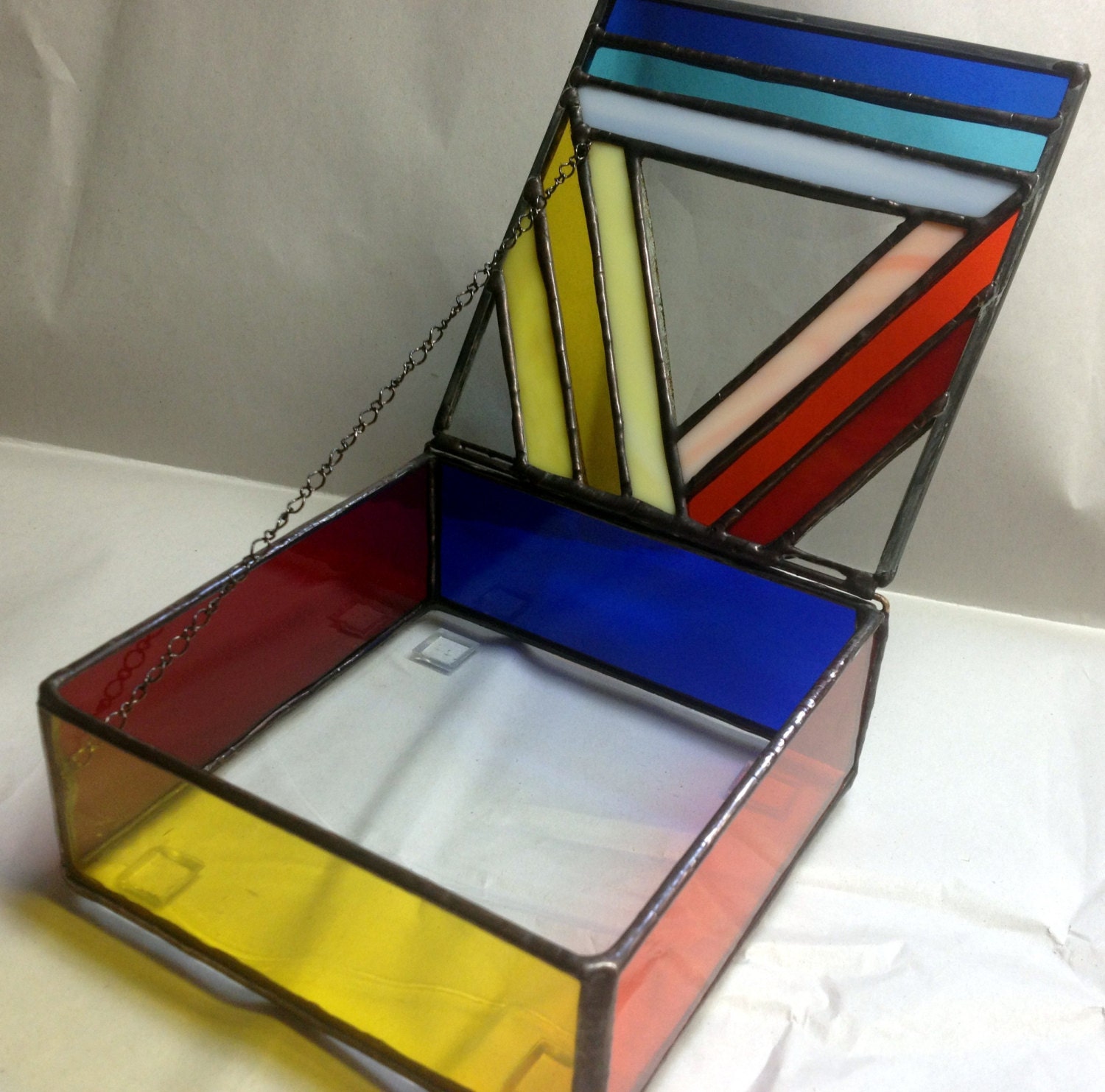 Stained Glass Jewelry Box Colorful Geometric Triangle