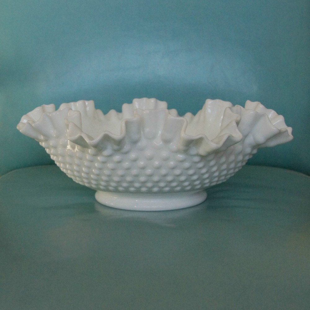 Fenton Hobnail Milk Glass Bowl 12 Inch By Sentimentalfavorites