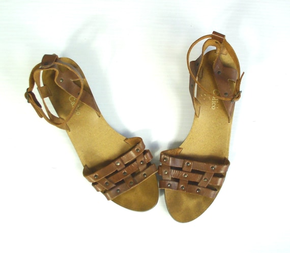... leather STUDDED gladiator WEDGE SANDALS cut out 7 shoes hippie boho