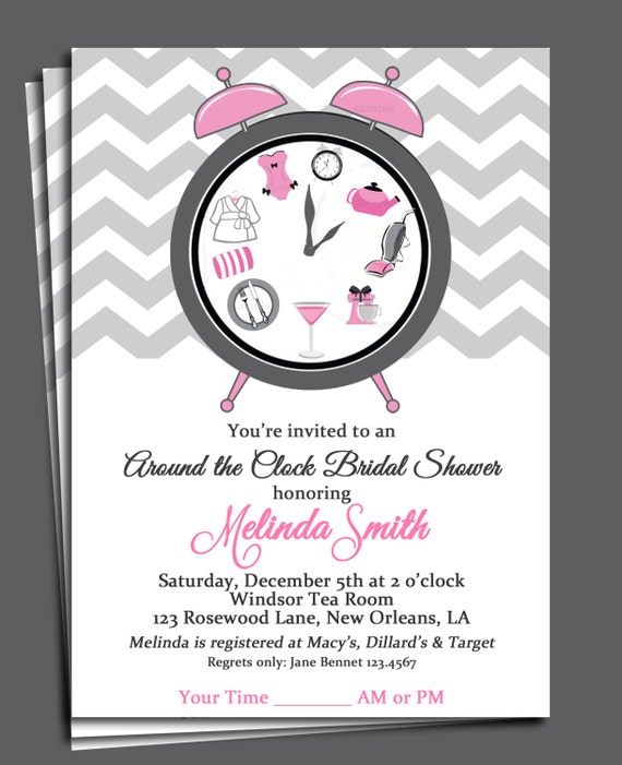 Around The Clock Bridal Shower Invitation Printable Or Printed
