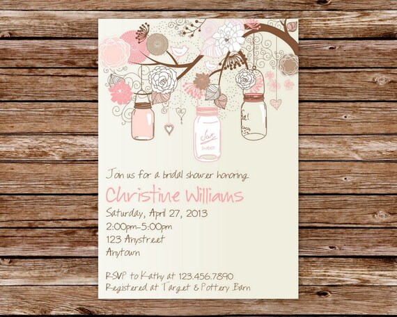 Printable Rustic Vintage Mason Jars Bridal Shower Invitation Il_570xn