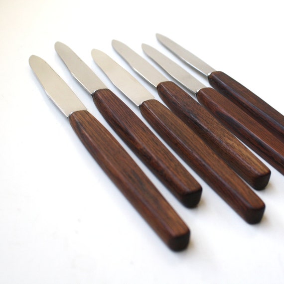 Danish Modern Teak Knife Set of 6 Serrated by VintageModernAndMore