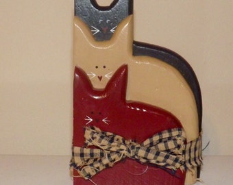 6" High Country Americana Wood Cats Primitive red white blue shelve sitter