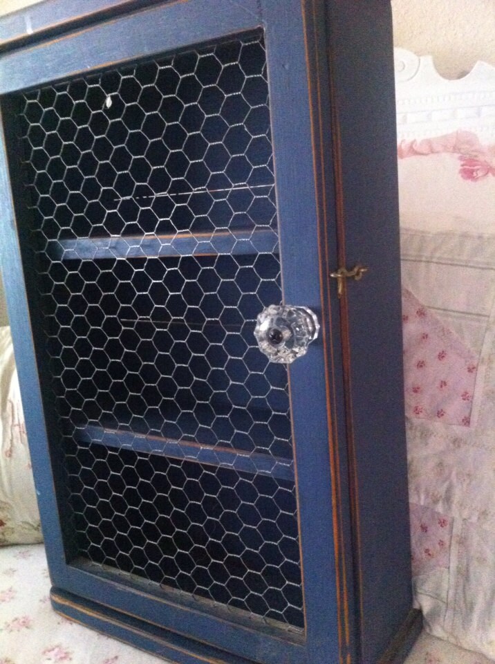 Vintage Small Chicken Wire Door French Blue Shabby