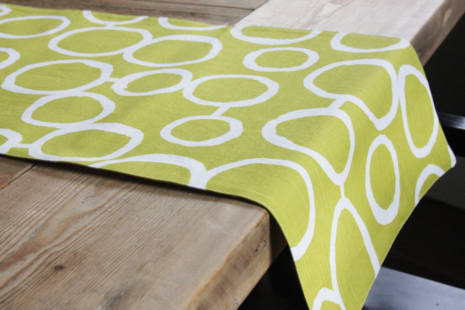 Green Table Runner Green with White Free Hand Style for this