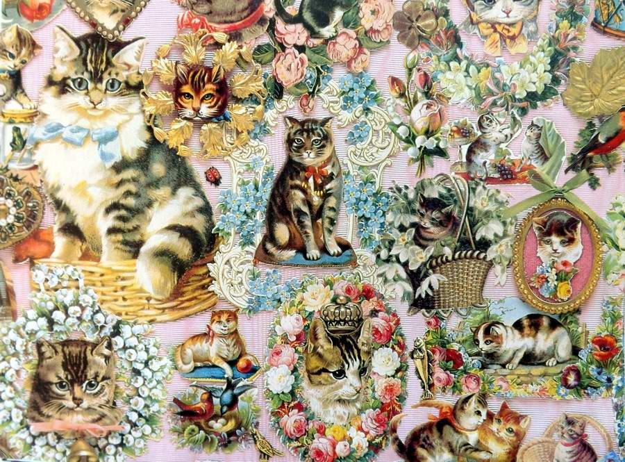 Vintage Gift Wrapping Paper Cats and More Cats 1970's