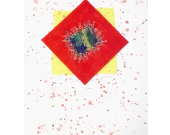 Greeting Card, Mixed Media, Blue, Orange, Yellow