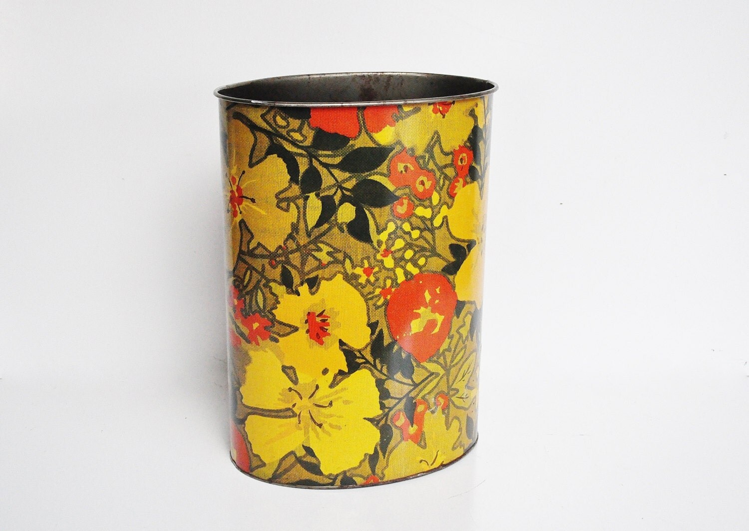 Retro Aluminum Waste Basket Yellow and Orange by thewhitepepper