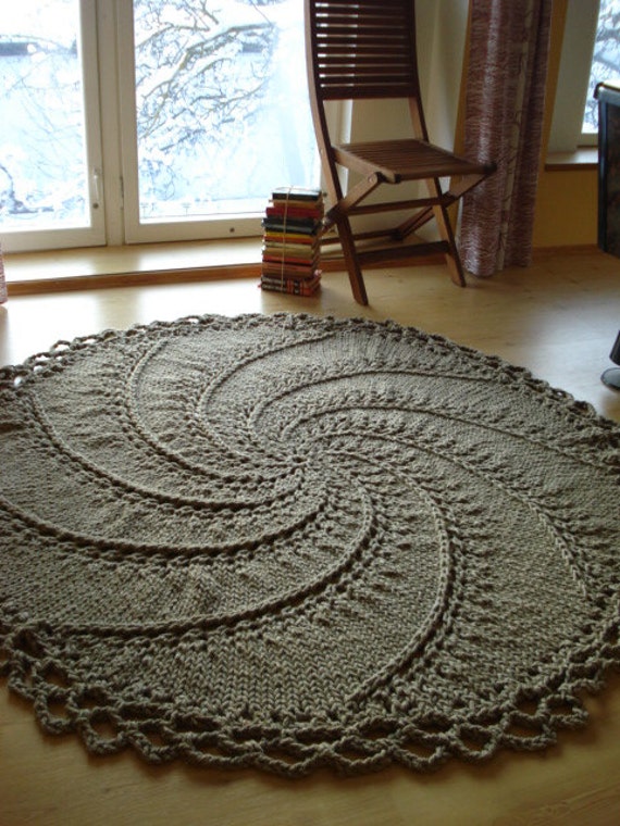 Items similar to Hand Knitted Natural Linen Rope Cord Rug Spiral with crochet edge on Etsy