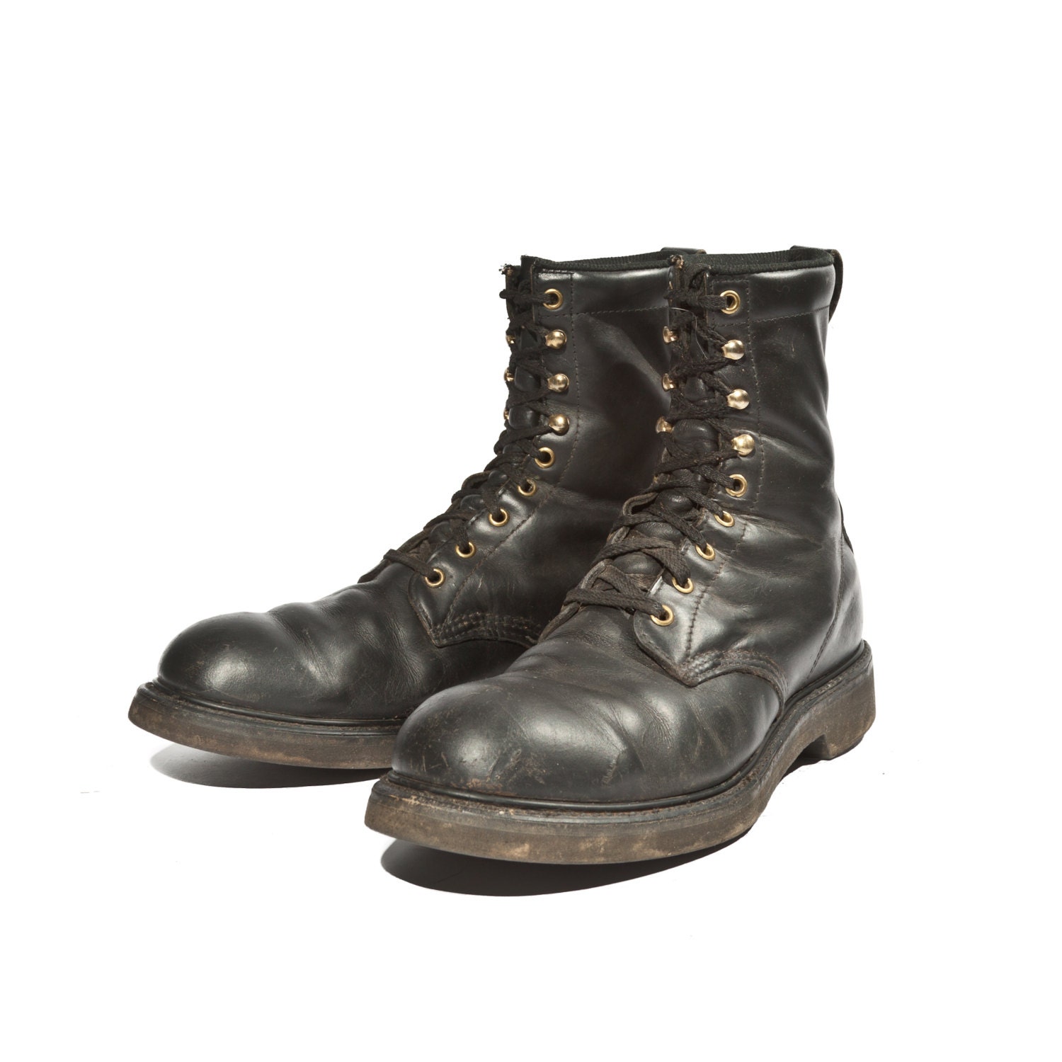 Vintage Work Boots in an Ankle Styled Black Lace Up Leather
