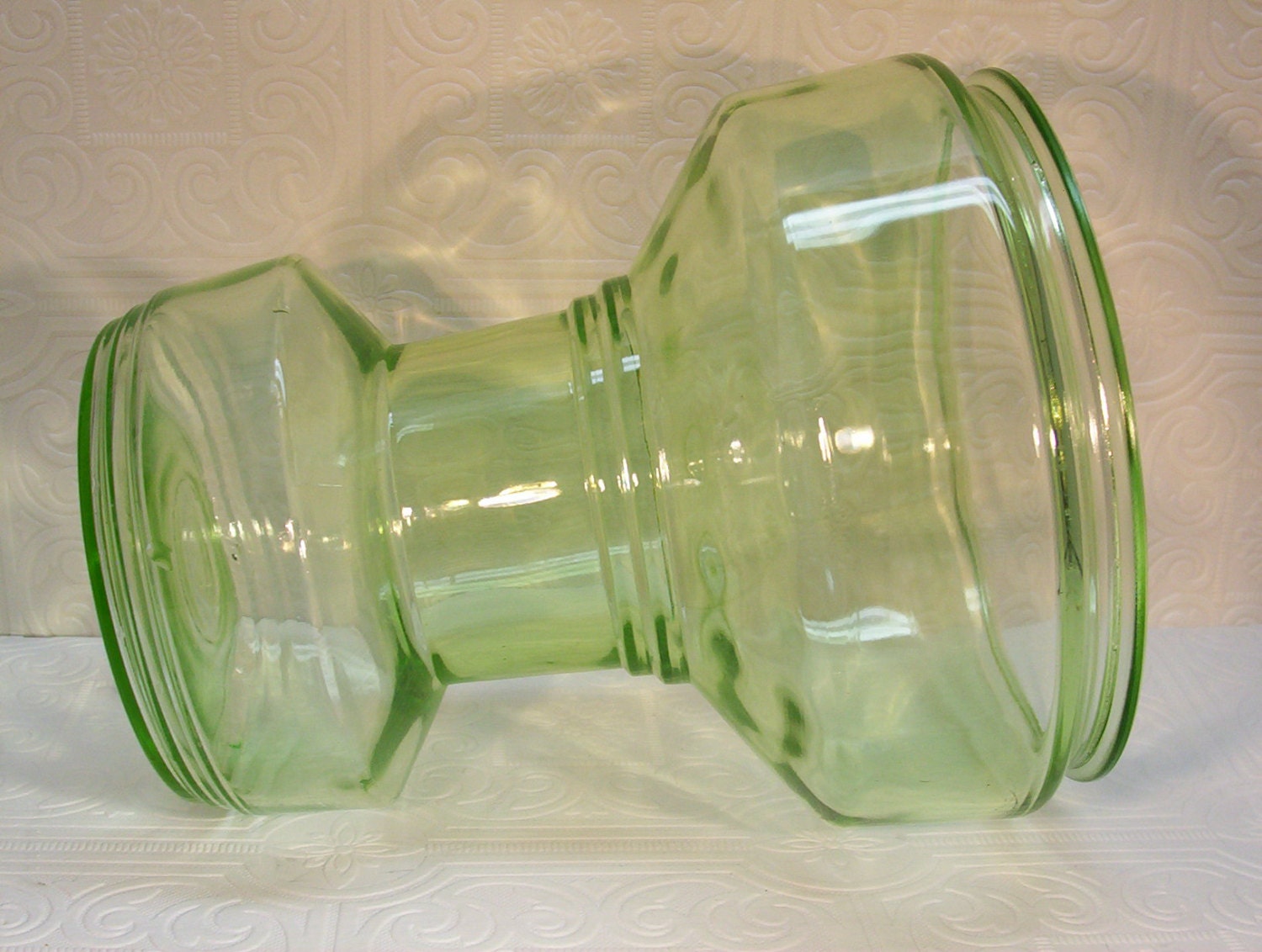 Vintage Green Depression Vaseline Glass Fish Bowl Unknown