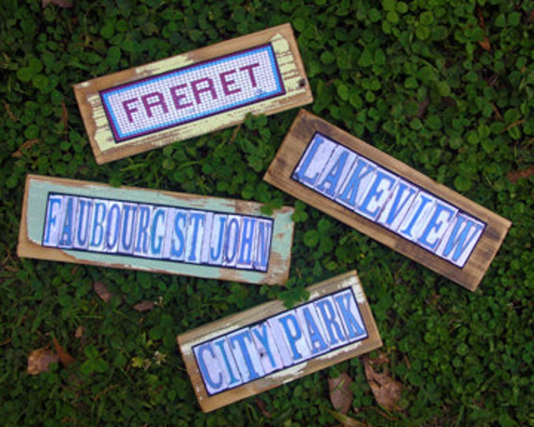 New Orleans Street tiles mixed media salvage wood by ScreenDoorArt