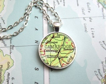 Map Pendant, Customized Map Necklace, Vintage Atlas Map Jewelry