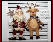 Primitive Santa Pattern, Reindeer Pattern, Christmas E-Pattern, Ornaments, Bowl Fillers, PDF instant download pattern, Digital download