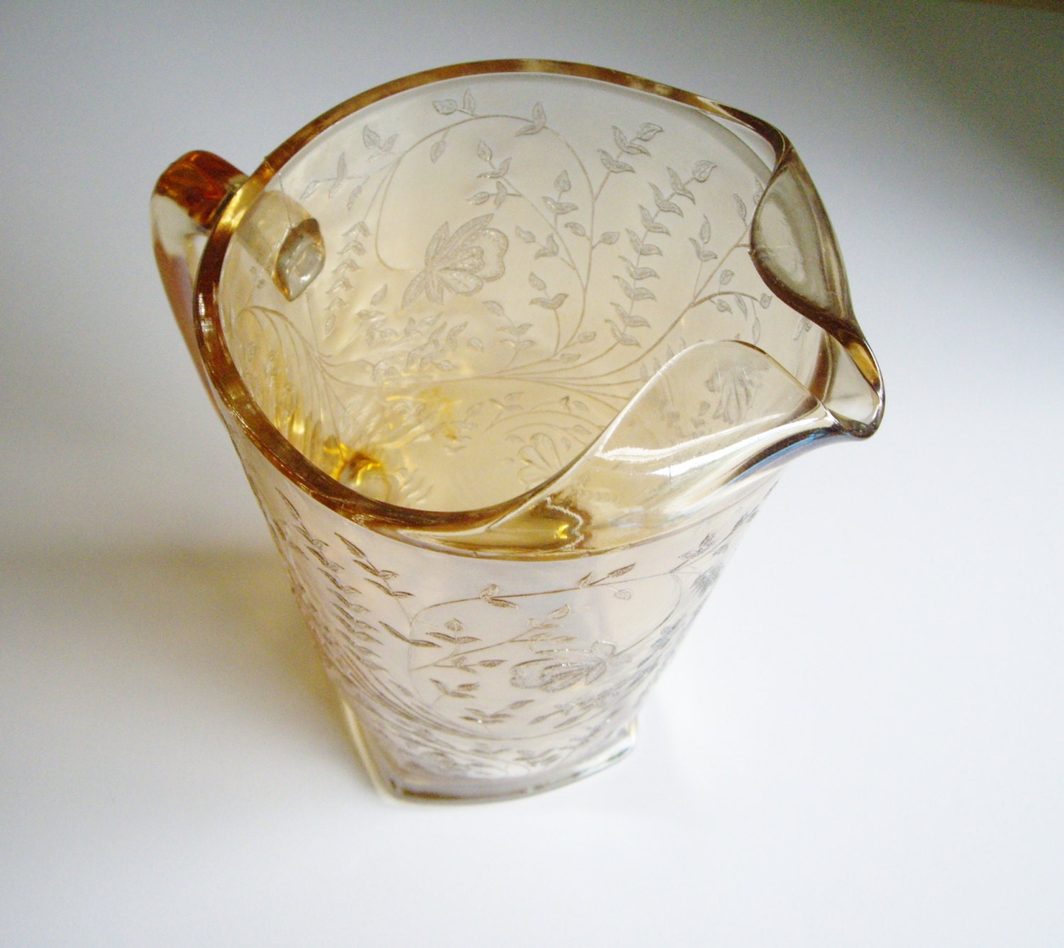 Vintage Glass Pitcher Floragold Iridescent Jeanette Depression Glass Haute Juice