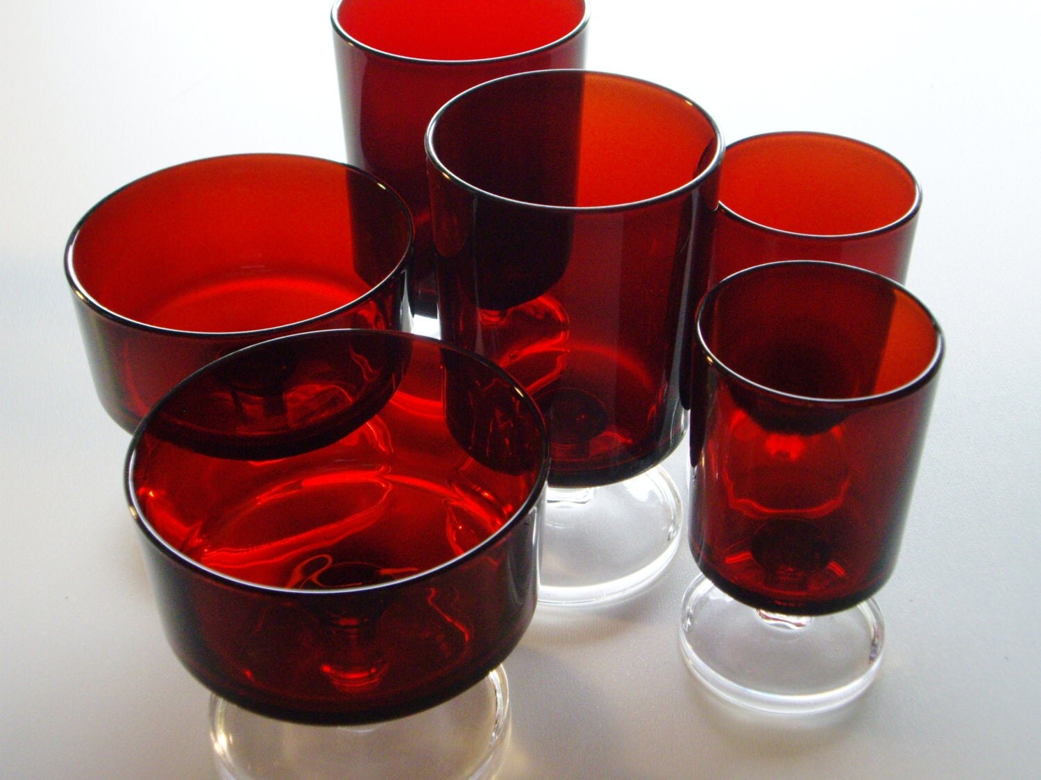 Vintage Ruby Red Glasses and Compotes or Dessert Dishes