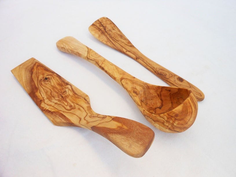 Olive Wood Utensil Set Small 1 Spatula 1 Ladle 1 Tart