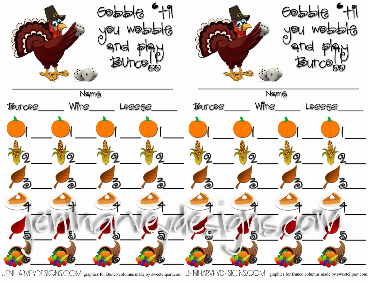 Fall/Thanksgiving Bunco Score Sheet