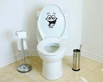 Smiley Face Toilet Decal Wall Mural Art Decor Funny Bathroom Sticker ...