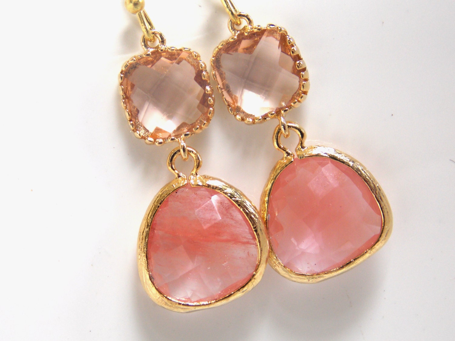 Peach Earrings Coral Earrings Glass Earrings Champagne