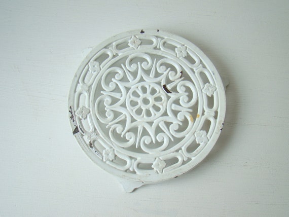 large round white trivet shabby chic cast iron trivet cast