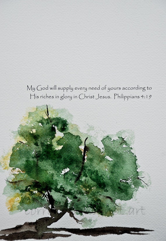 Items similar to Old crooked Oak tree watercolor painting. Green gold
