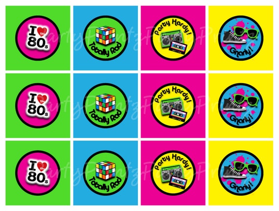 INSTANT DOWNLOAD - Printable 80's - Cupcake Toppers - Tags Il_570xn