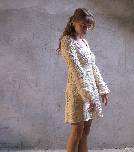 Off-white hand knit dress tunic sweater wedding dress