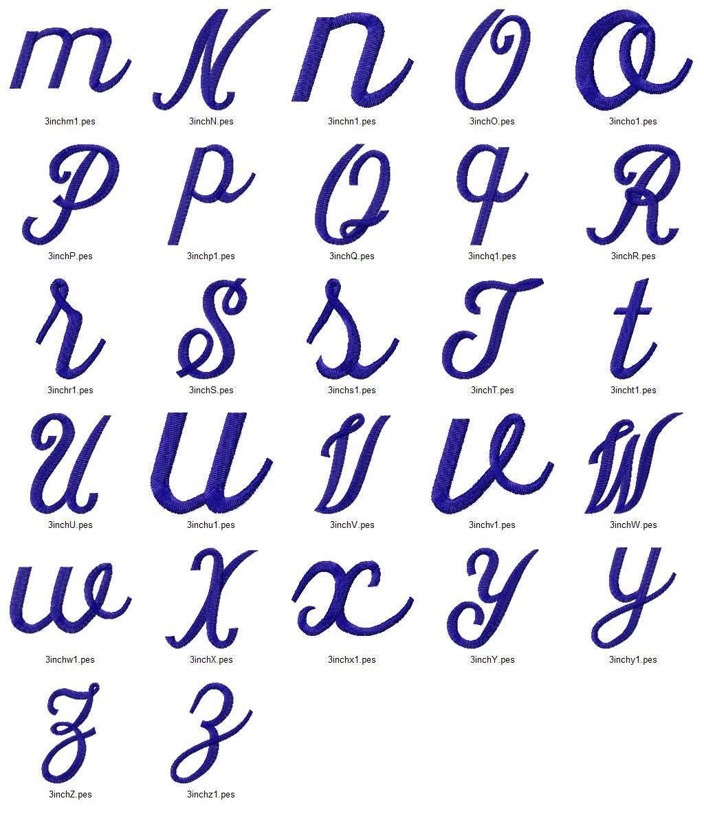 Simple Script Machine Embroidery Font Alphabet 3 Sizes